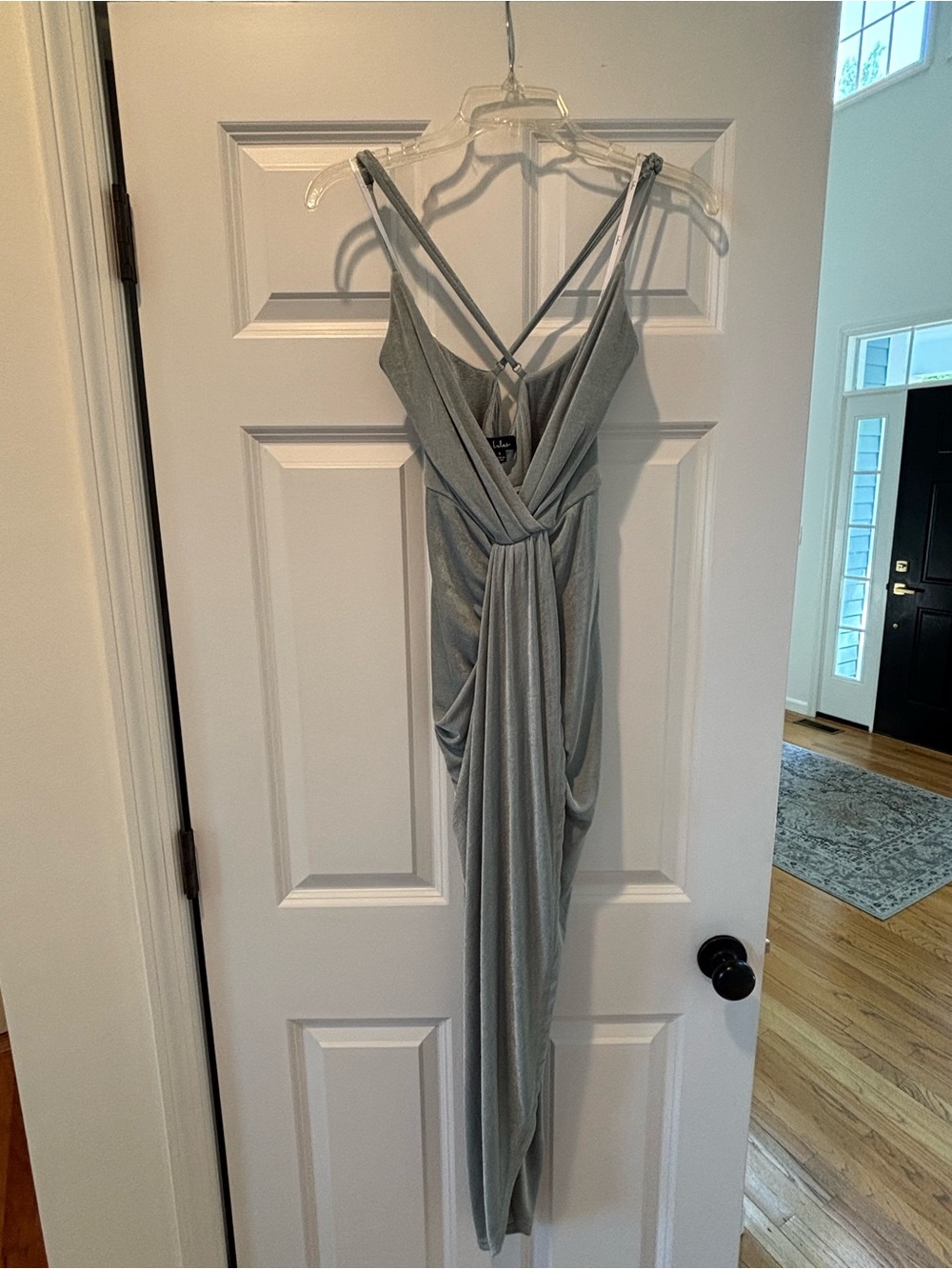 Lulu's Silver Draped Maxi Dress